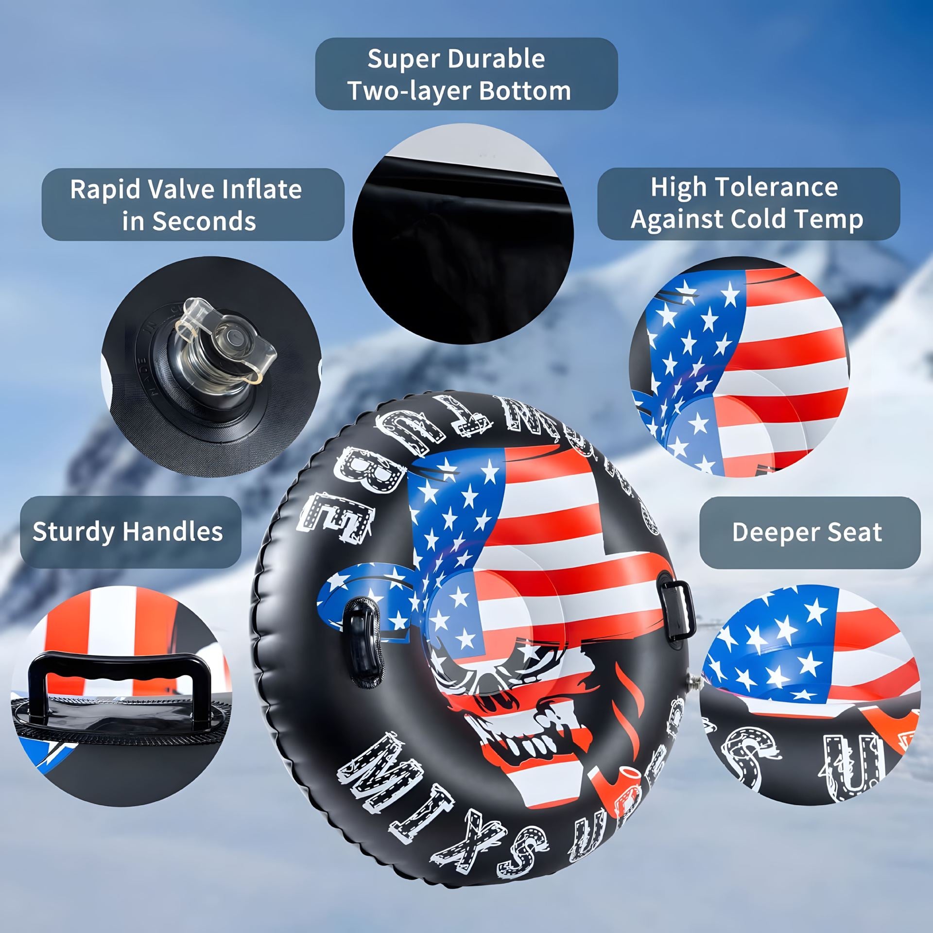 Custom inflatable snow tube inflatable snow sled PVC thickened wear-resistant anti-rollover outdoor snow and beach rainbow slide