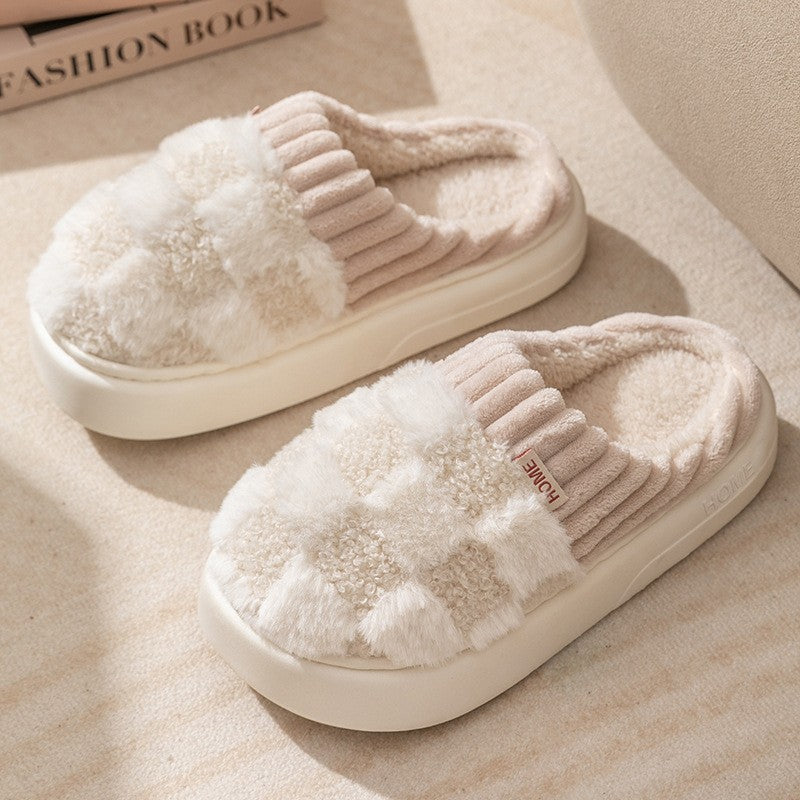 2025 New Cute Cartoon Warm Fleece-Lined Non-Slip Cotton Slippers for Women in Autumn and Winter