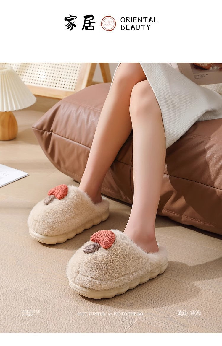2025 New Cute Cartoon Warm Fleece-Lined Non-Slip Cotton Slippers for Women in Autumn and Winter
