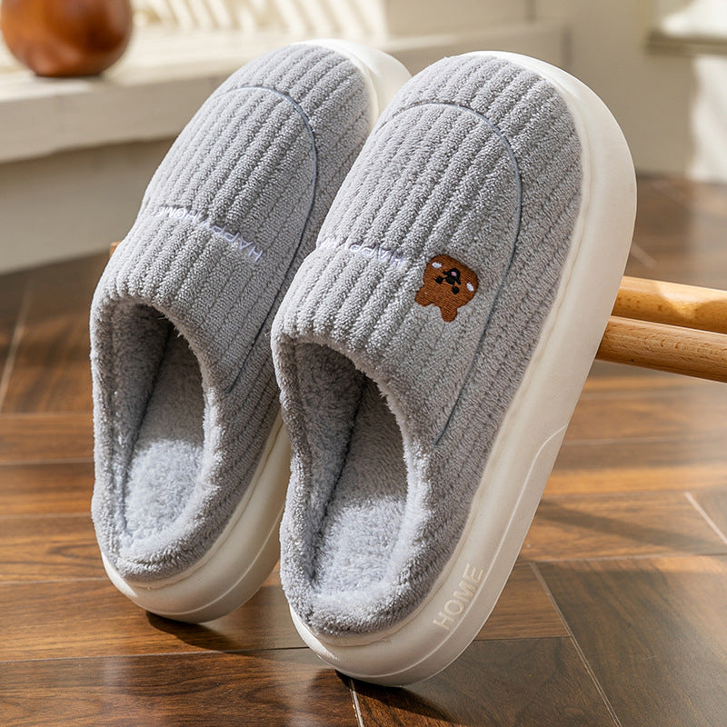 2025 New Cute Cartoon Warm Fleece-Lined Non-Slip Cotton Slippers for Women in Autumn and Winter