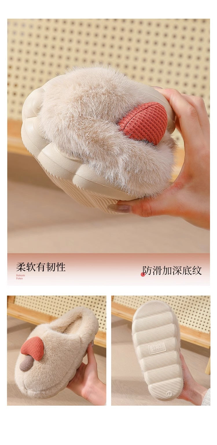 2025 New Cute Cartoon Warm Fleece-Lined Non-Slip Cotton Slippers for Women in Autumn and Winter