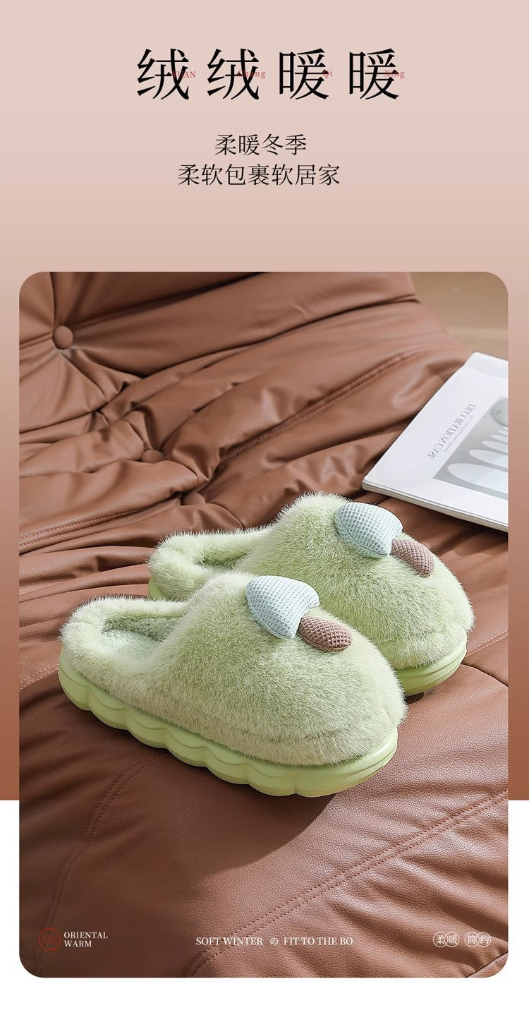 2025 New Cute Cartoon Warm Fleece-Lined Non-Slip Cotton Slippers for Women in Autumn and Winter
