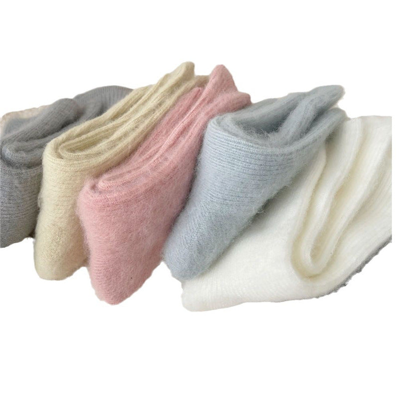 Soft and Glutinous Solid Color Two Women's Autumn and Winter Fleece-Lined Warm Girl Tube Socks Cold-Proof Cotton Socks Student Stripes