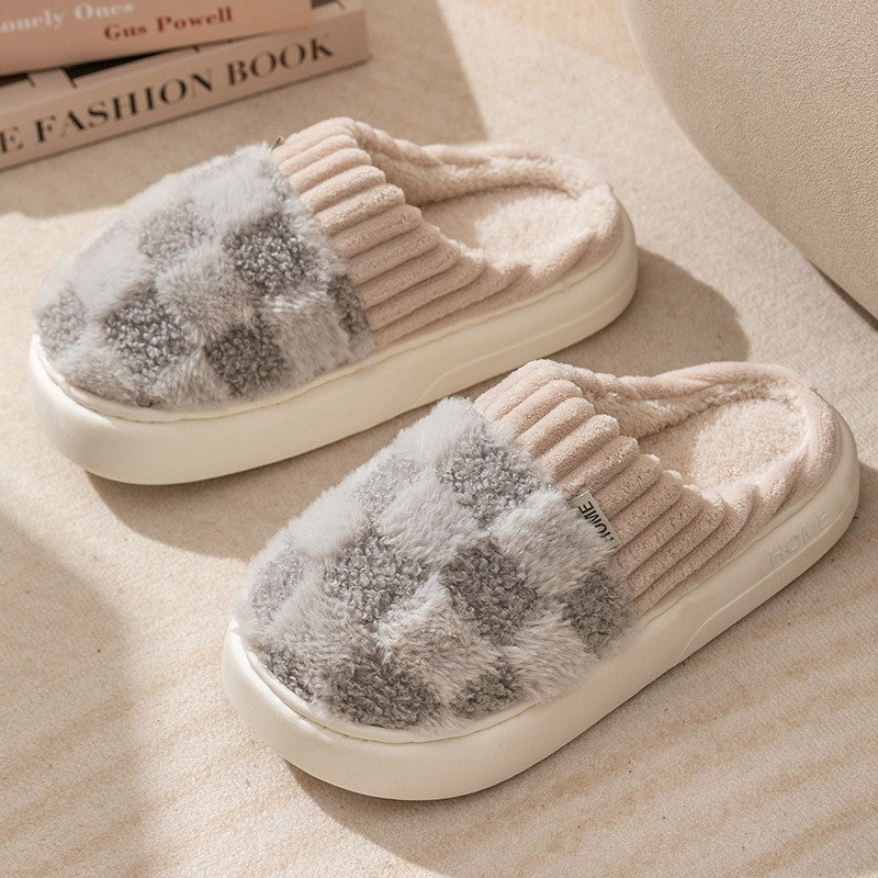 2025 New Cute Cartoon Warm Fleece-Lined Non-Slip Cotton Slippers for Women in Autumn and Winter