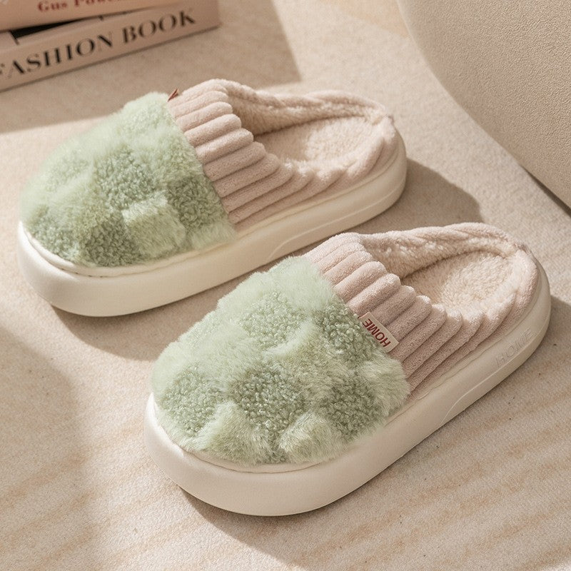 2025 New Cute Cartoon Warm Fleece-Lined Non-Slip Cotton Slippers for Women in Autumn and Winter