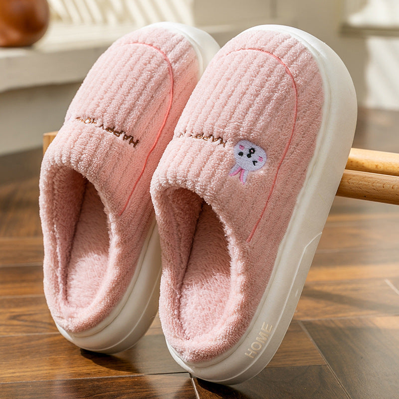 2025 New Cute Cartoon Warm Fleece-Lined Non-Slip Cotton Slippers for Women in Autumn and Winter
